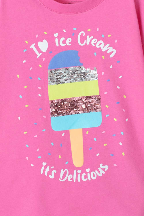 CAMISETA MIC ROSADA CON BORDADO EN LENTEJUELAS PARA NIÑA