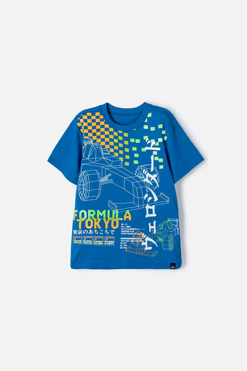 CAMISETA MIC AZUL ESTAMPADA EN FRENTE PARA NIÑO
