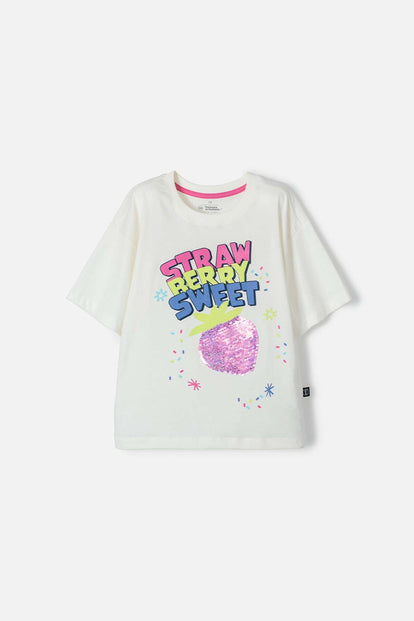CAMISETA MIC DE MANGA CORTA MARFIL PARA NIÑA