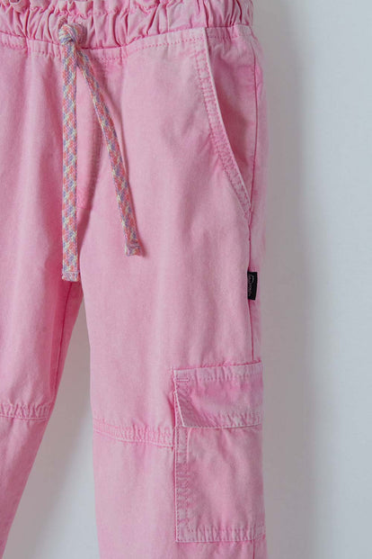 JOGGER LITTLEMIC ROSADO CON BOLSILLOS TIPO CARGO PARA NIÑA 2T A 5T
