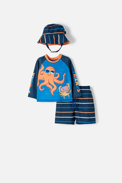 CONJUNTO DE BAÑO LITTLEMIC MULTICOLOR CON GORRO PARA BEBÉ NIÑO
