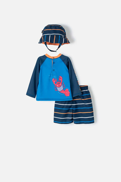 CONJUNTO DE BAÑO LITTLEMIC MULTICOLOR CON GORRO PARA BEBÉ NIÑO