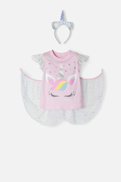 CAMISETA LITTLEMIC MULTICOLOR MANGA CORTA CON BOLERO PARA NIÑA 2T A 5T