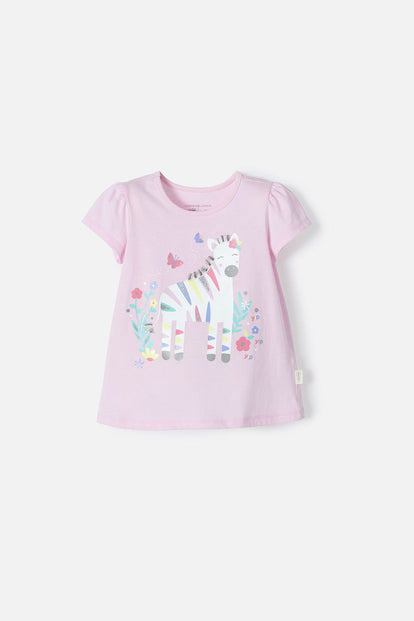 CAMISETA DE LITTLEMIC  MANGA CORTA ROSADO PARA NIÑA 2T A 5T