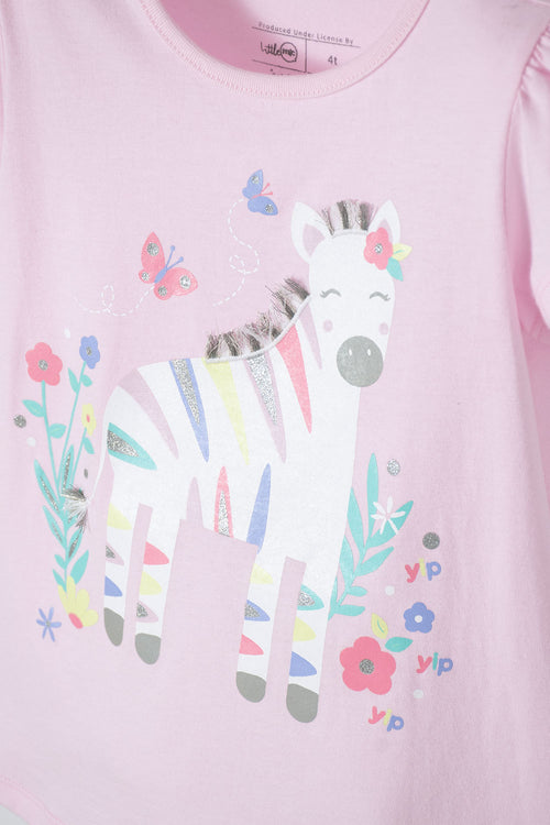 LITTLEMIC SHORT SLEEVE PINK T-SHIRT FOR GIRLS 2T TO 5T