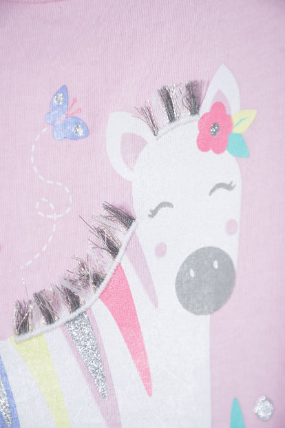 CAMISETA DE LITTLEMIC  MANGA CORTA ROSADO PARA NIÑA 2T A 5T