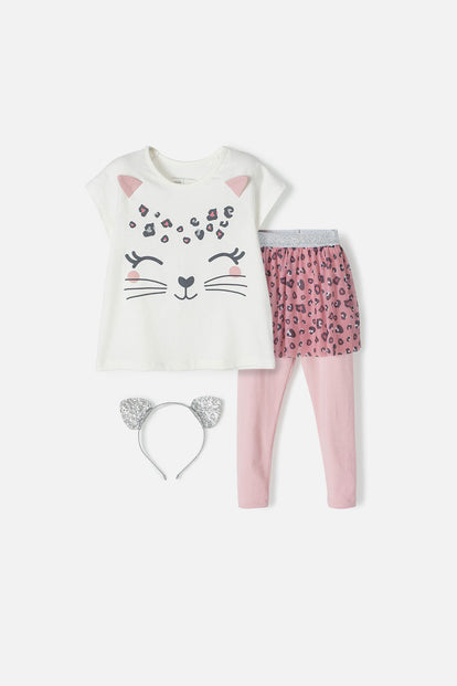 CONJUNTO LITTLEMIC MARFIL Y PALO DE ROSA DE LEGGINS CON TUTÚ PARA NIÑA 2T A 5T