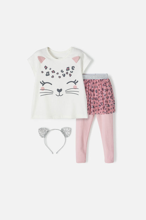 LITTLEMIC IVORY AND ROSEWOOD TUTU LEGGINGS SET FOR GIRLS 2T TO 5T