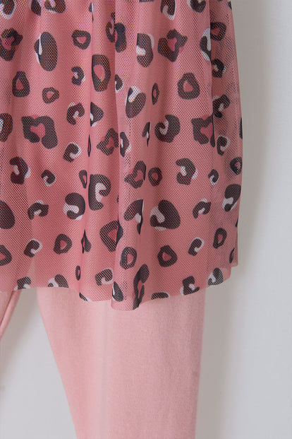 CONJUNTO LITTLEMIC MARFIL Y PALO DE ROSA DE LEGGINS CON TUTÚ PARA NIÑA 2T A 5T