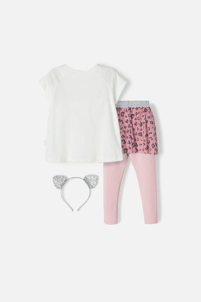 CONJUNTO LITTLEMIC MARFIL Y PALO DE ROSA DE LEGGINS CON TUTÚ PARA NIÑA 2T A 5T