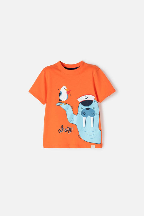 LITTLEMIC ORANGE SHORT SLEEVE T-SHIRT FOR BOYS 2T TO 5T