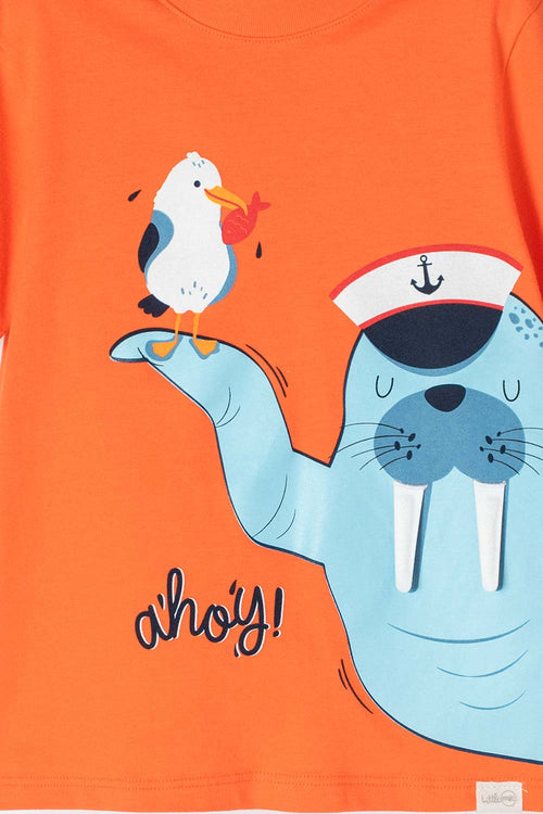 LITTLEMIC ORANGE SHORT SLEEVE T-SHIRT FOR BOYS 2T TO 5T