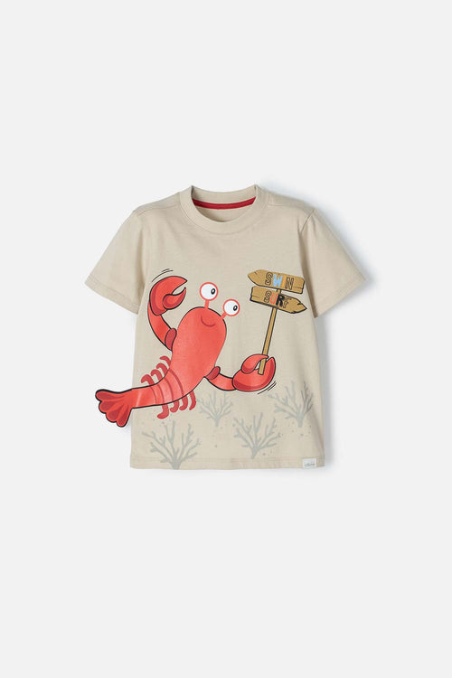LITTLEMIC KHAKI PRINTED T-SHIRT ON FRONT FOR KIDS 2T TO 5T