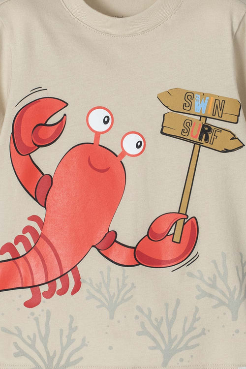 LITTLEMIC KHAKI PRINTED T-SHIRT ON FRONT FOR KIDS 2T TO 5T