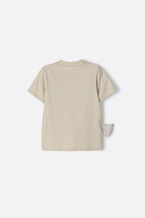 LITTLEMIC KHAKI PRINTED T-SHIRT ON FRONT FOR KIDS 2T TO 5T