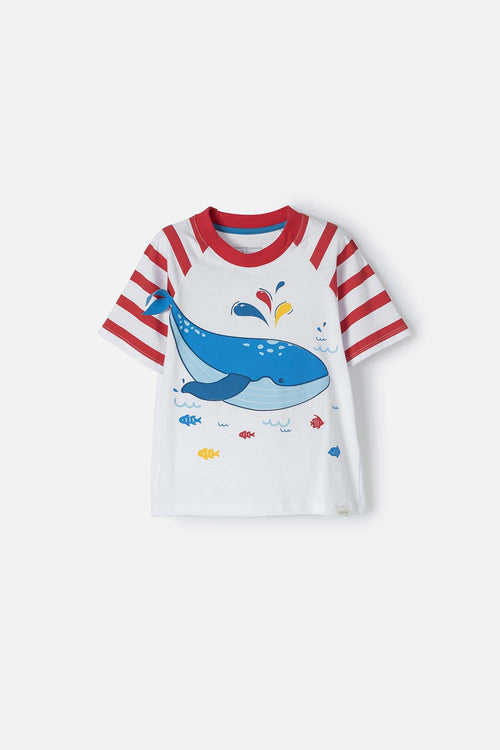 LITTLEMIC WHITE AND RED SHORT SLEEVE T-SHIRT FOR BOYS 2T TO 5T