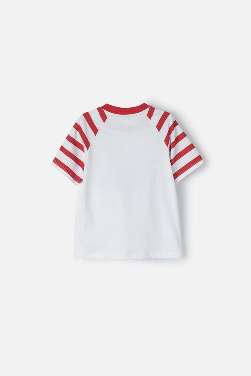 LITTLEMIC WHITE AND RED SHORT SLEEVE T-SHIRT FOR BOYS 2T TO 5T