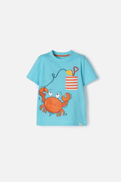 LITTLEMIC TURQUOISE FRONT PRINTED T-SHIRT FOR BOYS 2T TO 5T
