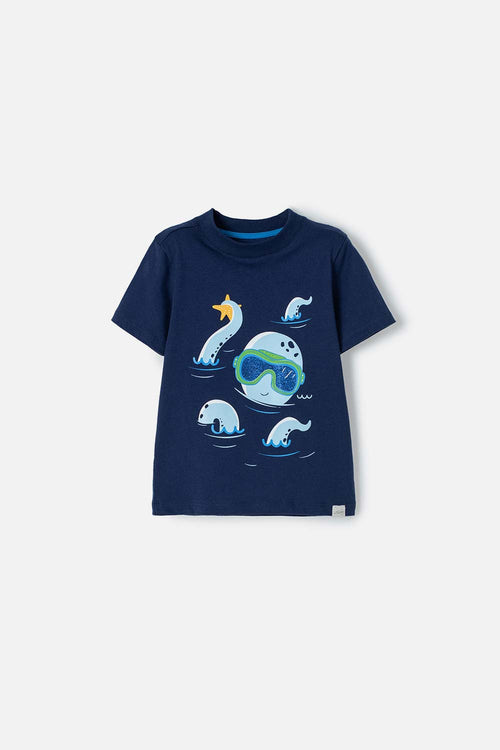 LITTLEMIC BLUE ROUND NECK T-SHIRT FOR BOYS 2T TO 5T