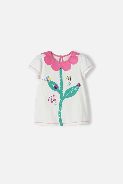 LITTLEMIC IVORY ROUND NECK T-SHIRT FOR GIRLS 2T TO 5T