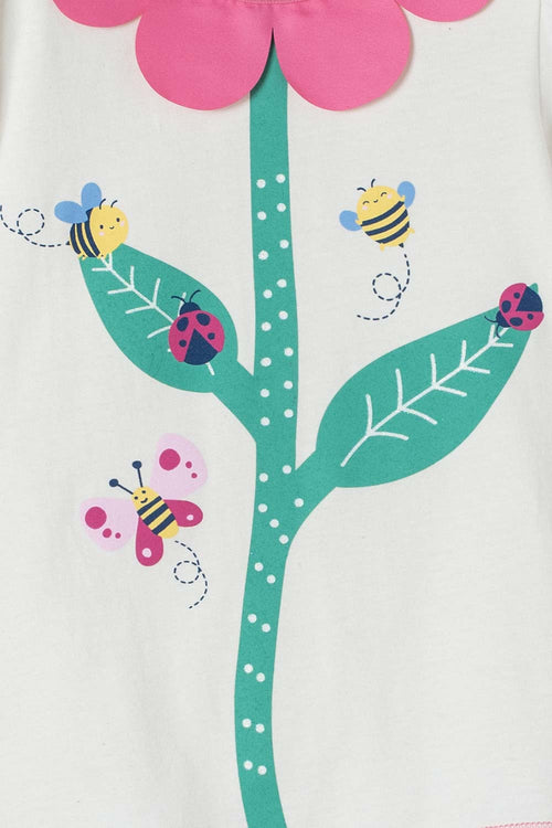 LITTLEMIC IVORY ROUND NECK T-SHIRT FOR GIRLS 2T TO 5T