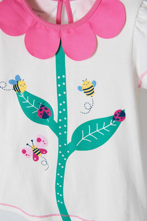 LITTLEMIC IVORY ROUND NECK T-SHIRT FOR GIRLS 2T TO 5T