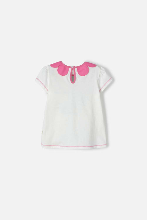 LITTLEMIC IVORY ROUND NECK T-SHIRT FOR GIRLS 2T TO 5T