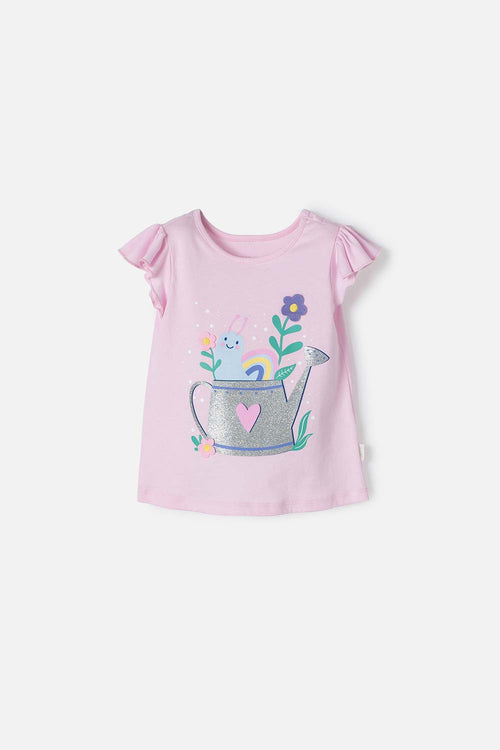 LITTLEMIC PINK T-SHIRT WITH FRONT PRINT FOR GIRLS 2T TO 5T