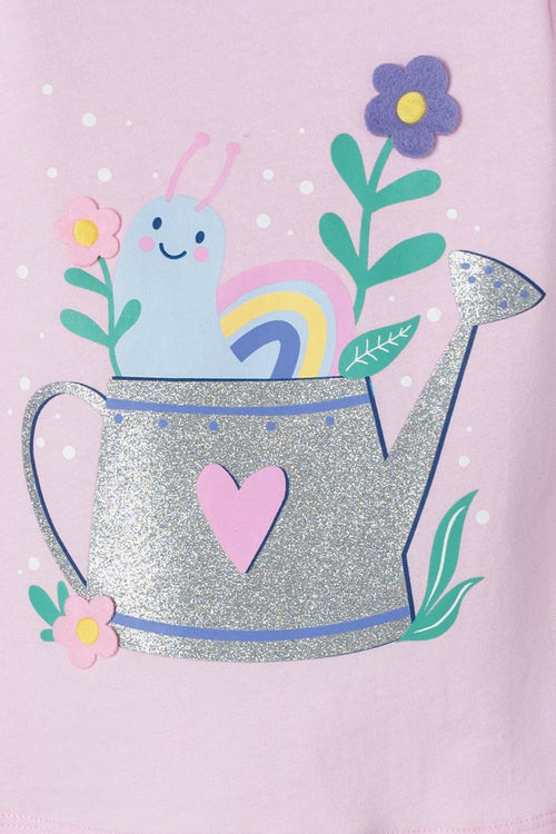 LITTLEMIC PINK T-SHIRT WITH FRONT PRINT FOR GIRLS 2T TO 5T