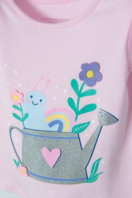 LITTLEMIC PINK T-SHIRT WITH FRONT PRINT FOR GIRLS 2T TO 5T