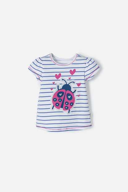 CAMISETA LITTLEMIC BLANCA CON AZUL Y BRILLOS PARA NIÑA 2T A 5T