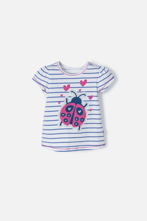 LITTLEMIC WHITE AND BLUE GLITTER GIRLS' T-SHIRT 2T TO 5T