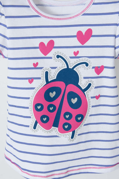 CAMISETA LITTLEMIC BLANCA CON AZUL Y BRILLOS PARA NIÑA 2T A 5T