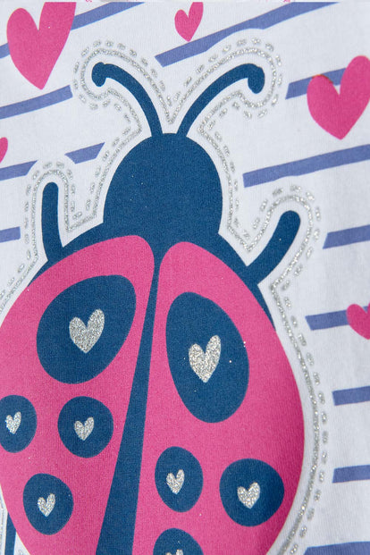 CAMISETA LITTLEMIC BLANCA CON AZUL Y BRILLOS PARA NIÑA 2T A 5T