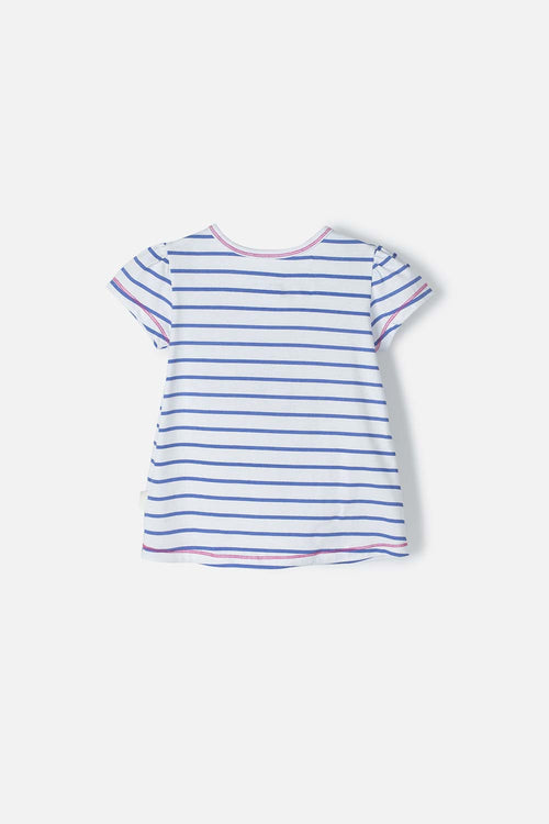 LITTLEMIC WHITE AND BLUE GLITTER GIRLS' T-SHIRT 2T TO 5T
