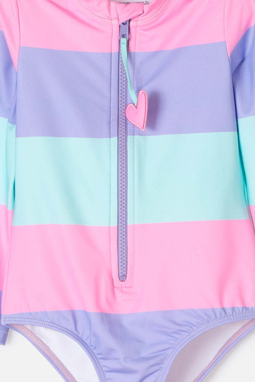 VESTIDO DE BAÑO LITTLEMIC MULTICOLOR MANGA LARGA PARA NIÑA 2T A 5T