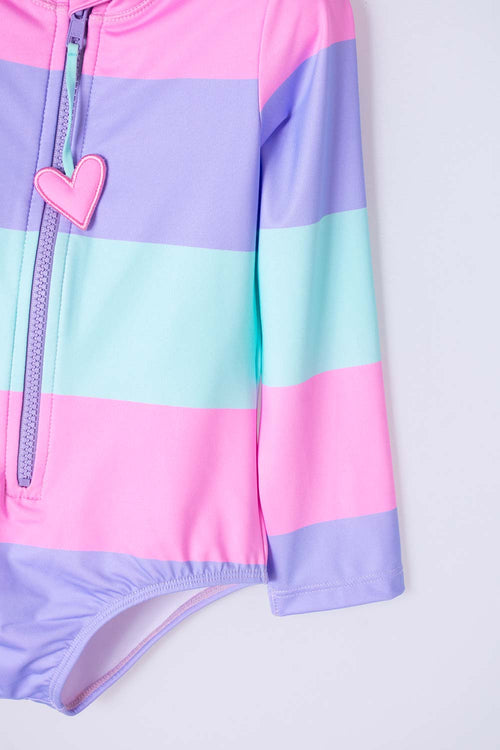VESTIDO DE BAÑO LITTLEMIC MULTICOLOR MANGA LARGA PARA NIÑA 2T A 5T
