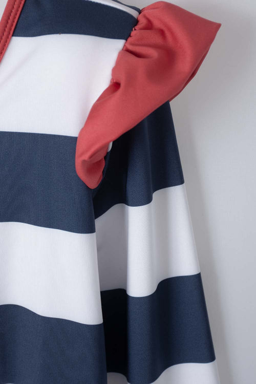 VESTIDO DE BAÑO MIC AZUL, ROJO Y BLANCO MANGA LARGA PARA NIÑA