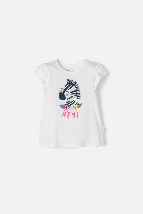 LITTLEMIC GIRLS' IVORY SHORT-SLEEVED T-SHIRT 2T TO 5T