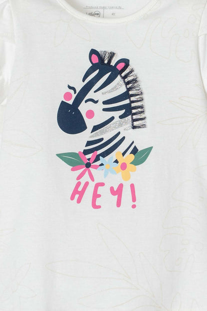 CAMISETA DE LITTLEMIC MANGA CORTA MARFIL PARA NIÑA 2T A 5T