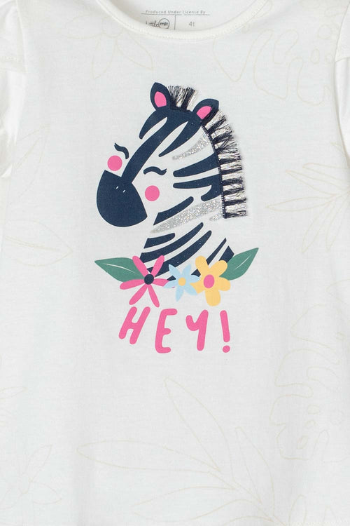 LITTLEMIC GIRLS' IVORY SHORT-SLEEVED T-SHIRT 2T TO 5T