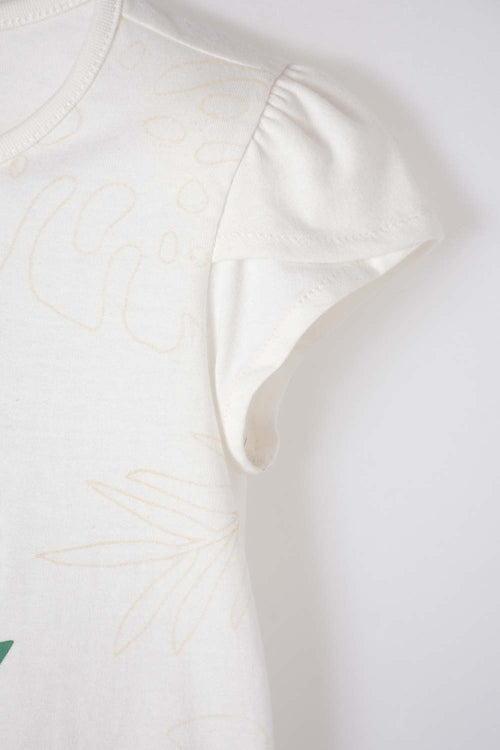 LITTLEMIC GIRLS' IVORY SHORT-SLEEVED T-SHIRT 2T TO 5T