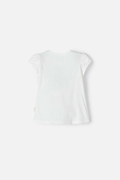 CAMISETA DE LITTLEMIC MANGA CORTA MARFIL PARA NIÑA 2T A 5T