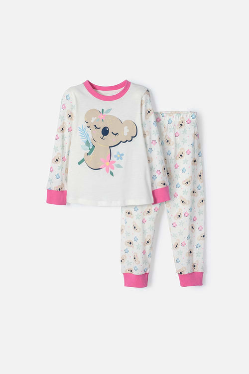 LITTLEMIC PAJAMAS WITH LONG IVORY AND PINK PANTS FOR GIRL 2T TO 5T