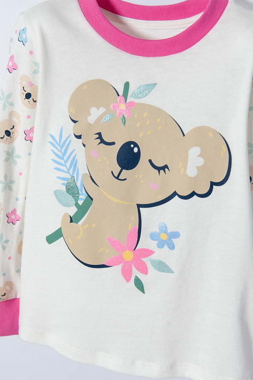LITTLEMIC PAJAMAS WITH LONG IVORY AND PINK PANTS FOR GIRL 2T TO 5T