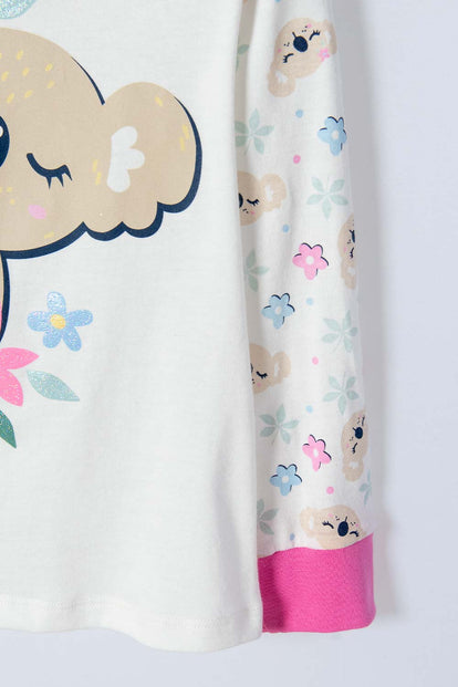 PIJAMA DE LITTLEMIC CON PANTALÓN LARGO MARFIL Y ROSADO PARA NIÑA 2T A 5T