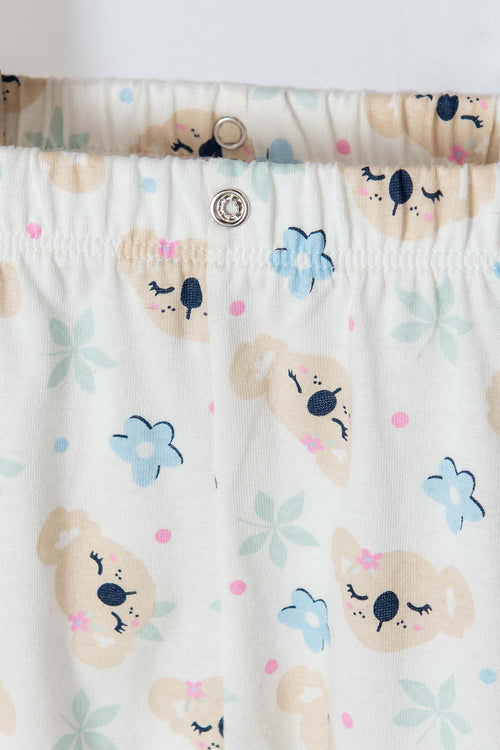 LITTLEMIC IVORY AND PINK LONG-PANTS PAJAMAS FOR BABY GIRLS