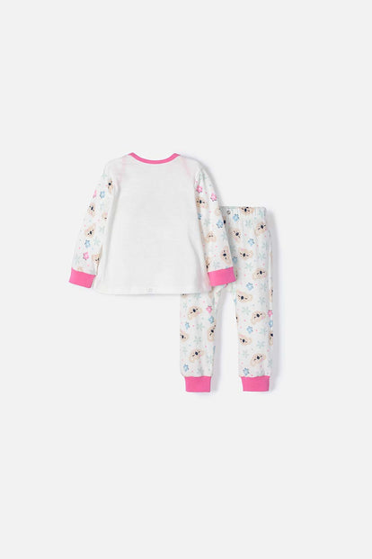 PIJAMA DE LITTLEMIC MARFIL Y ROSADA DE PANTALÓN LARGO PARA BEBÉ NIÑA
