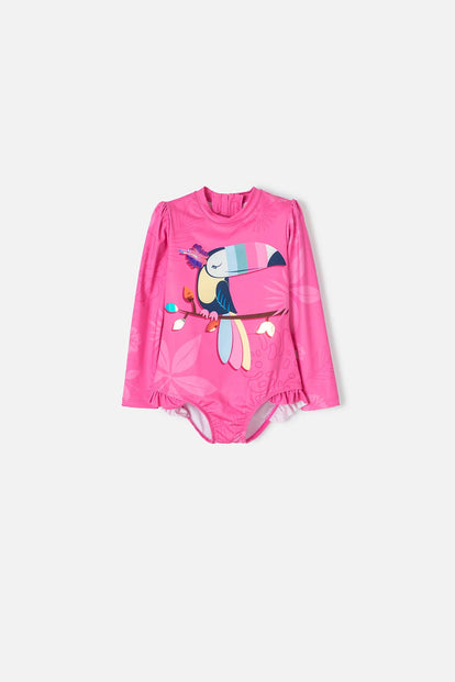 VESTIDO BAÑO DE LITTLEMIC ROSADO MANGA LARGA PARA NIÑA 2T A 5T