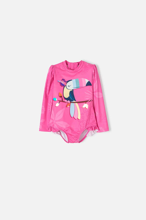 LITTLEMIC PINK LONG SLEEVE SWIMSUIT FOR GIRLS 2T TO 5T